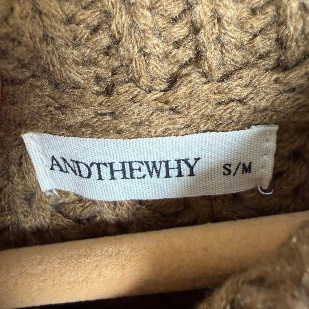 ANDTHEWHY Cable Knit SleevelessSweater Women S/M Brown Turtleneck - Picture 2 of 7